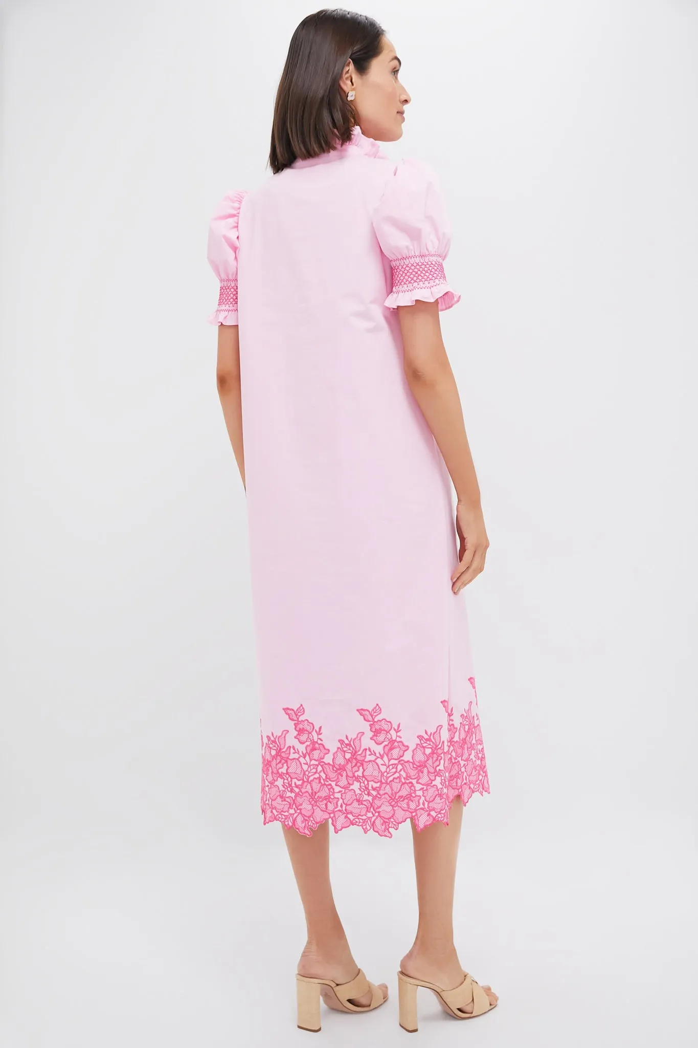 Pink Embroidery Eliza Midi Dress