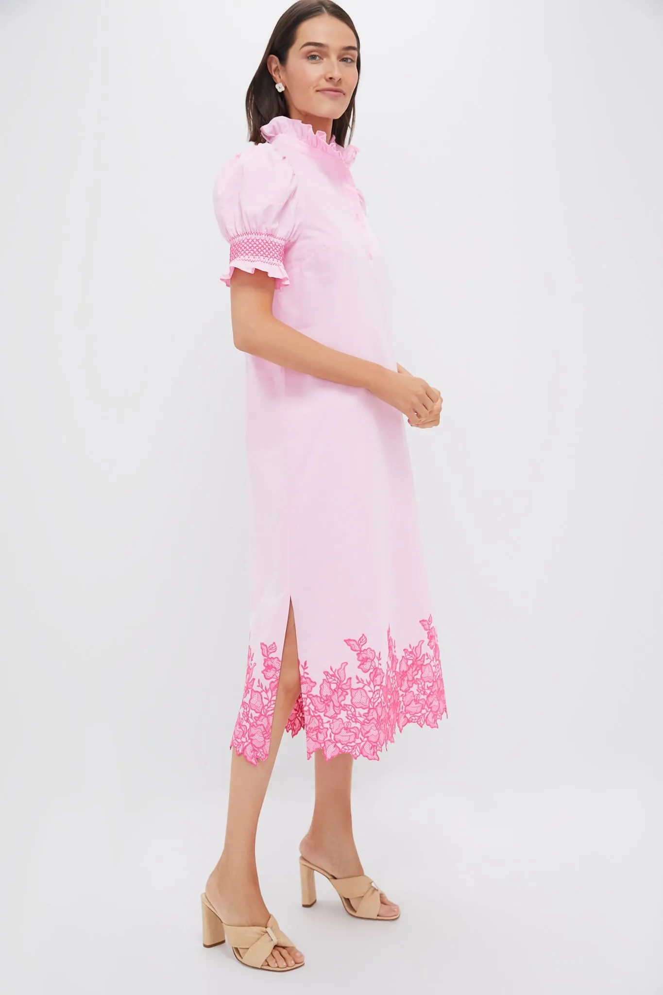 Pink Embroidery Eliza Midi Dress