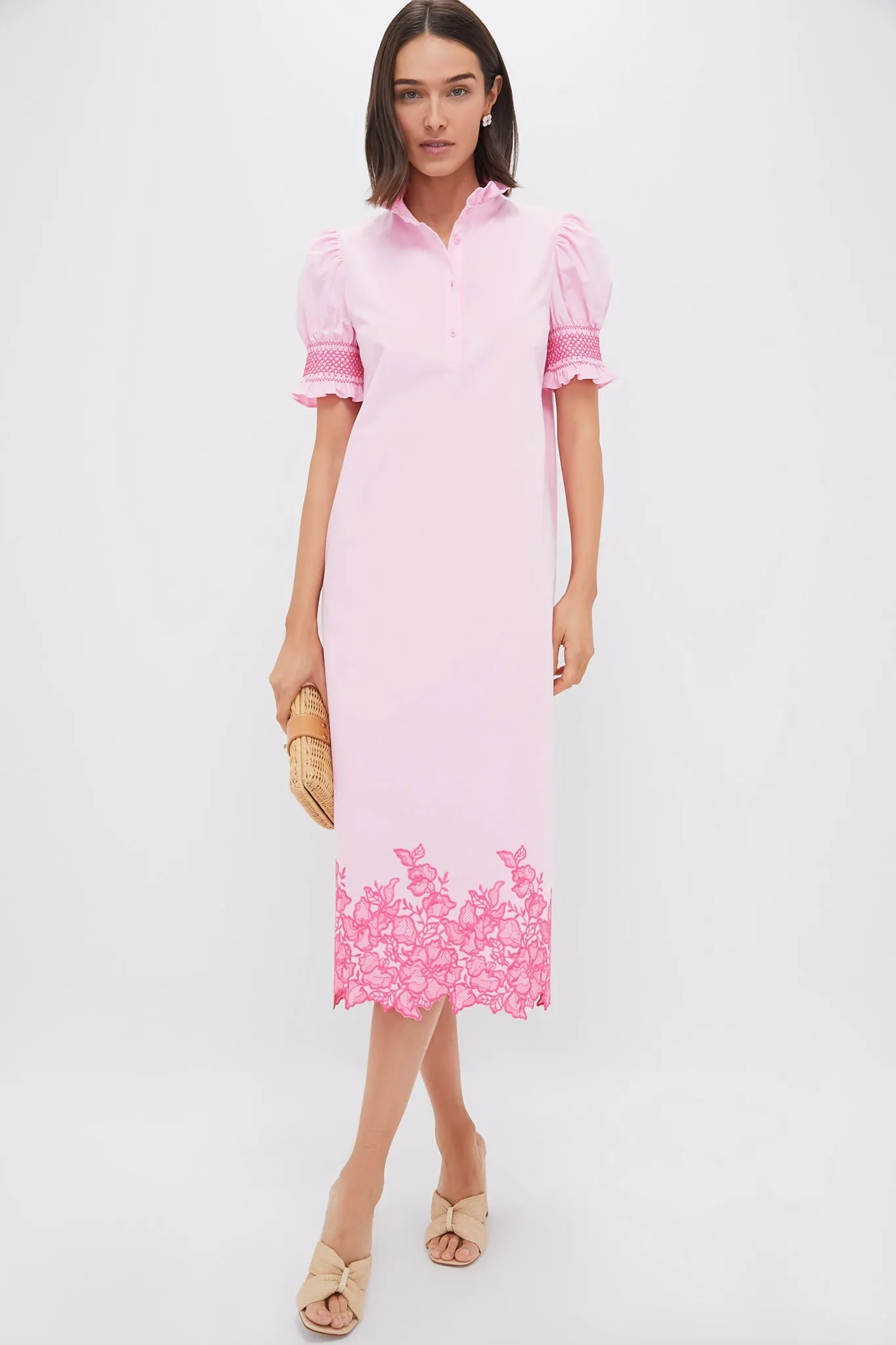 Pink Embroidery Eliza Midi Dress